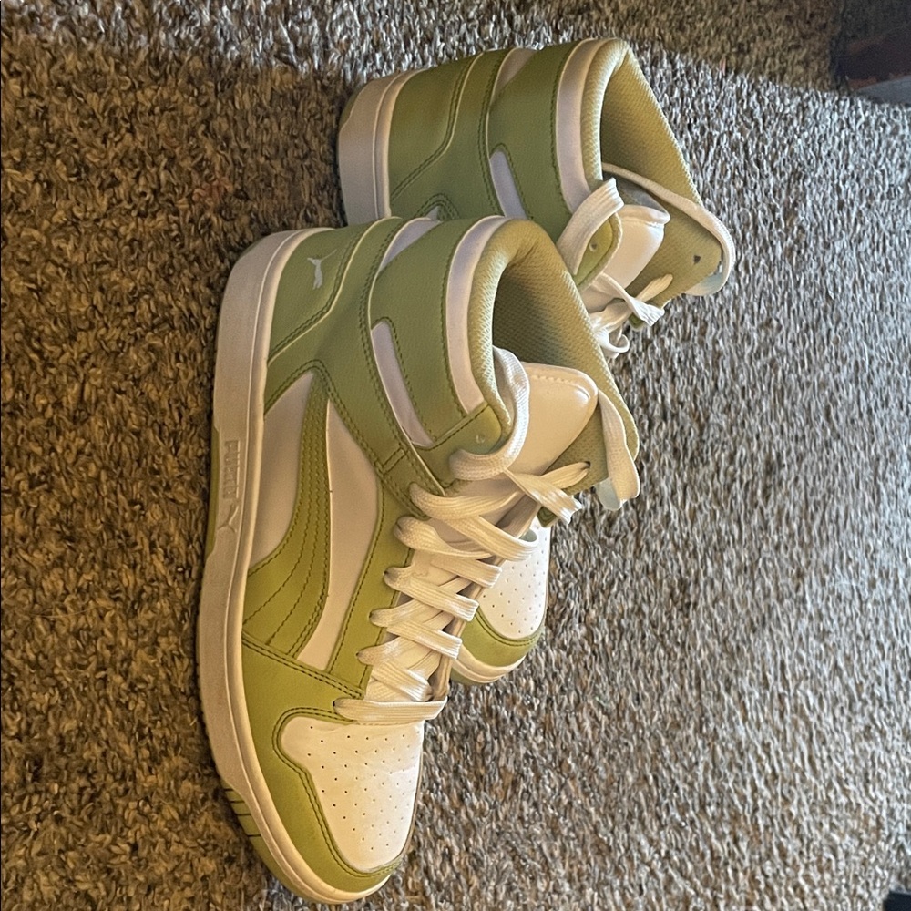Puma Olive and White High-Top Sneakers